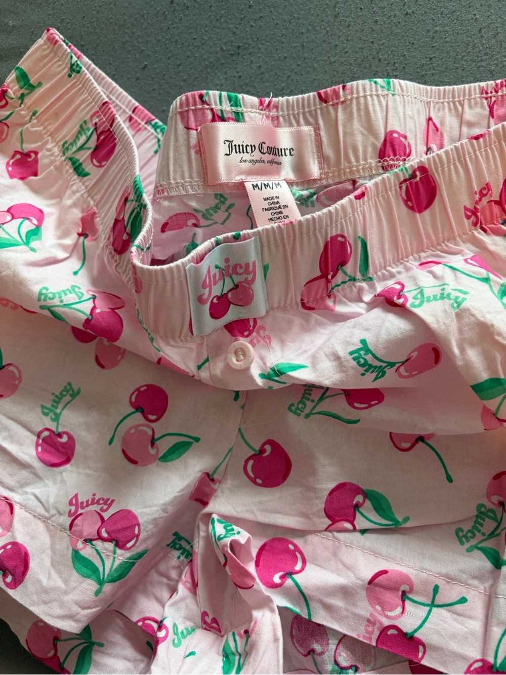 Juicy Couture Cherry Print Pink + Light Blue Sleep Shorts size medium - Picture 3 of 4